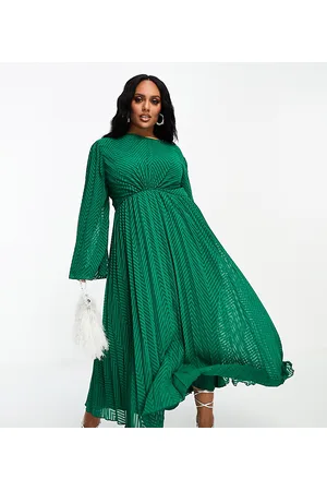ASOS ASOS DESIGN Curve tie back fluted sleeve pleated chevron chiffon midi dress in