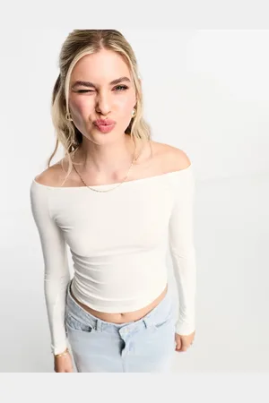 Miss Selfridge Bardot long sleeve top in ivory
