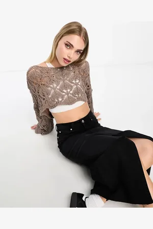 Pull&Bear Cropped open knit jumper in taupe