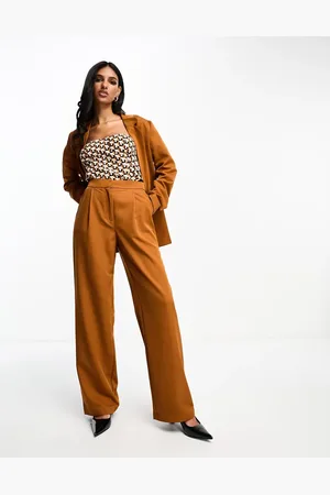 VILA Textured pleat front wide leg trouser co-ord in rust