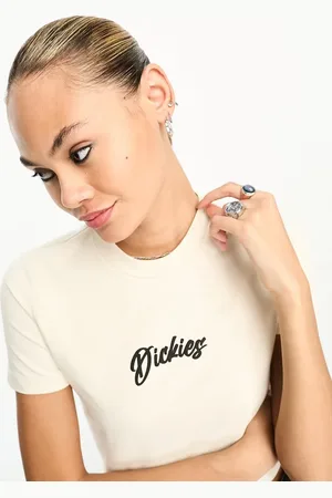 Dickies Mayetta crop baby t-shirt with central logo in off white