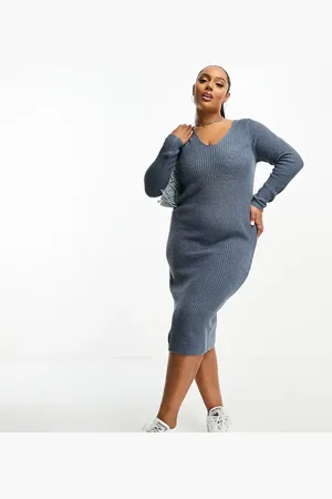 VILA Knitted v neck jumper midi dress in