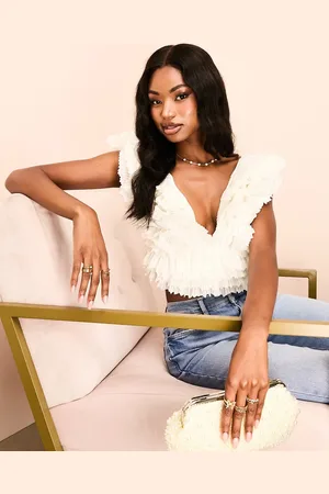 ASOS Premium ruffle plunge top in layered pleated satin in