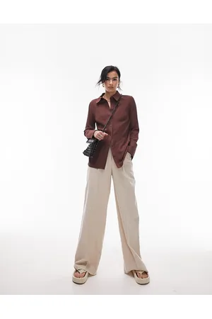Topshop Panelled crinkle shirt in berry
