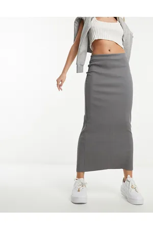 Monki Ribbed midaxi skirt in dark