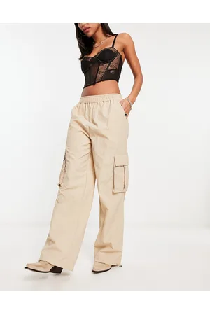 Beige High Rise Wide Leg Knitted Pants|215072803