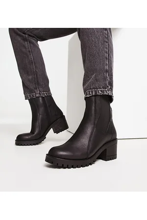 London Rebel square toe mega platform ankle boots in black