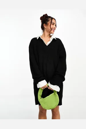 ASOS Knitted jumper mini dress with v neck in