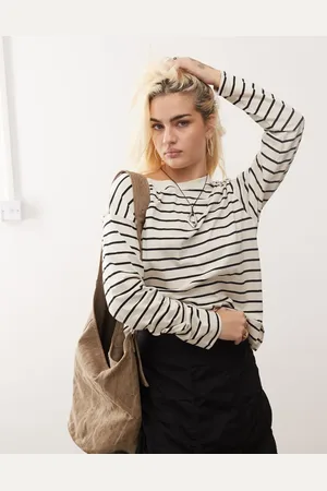 Monki Oversize long sleeve top in mono stripe