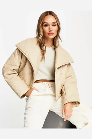 ASOS Waterfall quilted faux leather jacket in camel