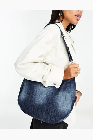 Glamorous Washed denim shoulder crescent tote bag in