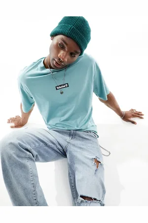 Timberland Oversized t-shirt with central logo in blue exclusive to asos