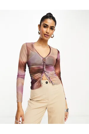 Stradivarius Mesh ruched shirt in blur print