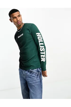Hollister Long Sleeve T-Shirt In Black With Grey Undersleeve And Chest Logo  for Men