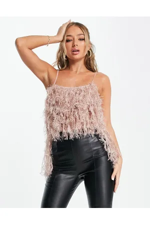 ASOS Faux feather low back cami body in mink