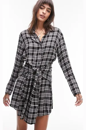 Topshop Tie front mini shirt dress in check