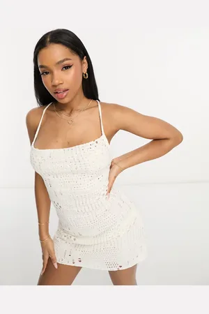 Pull&Bear Distressed ladder detail mini dress in