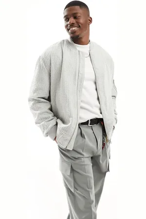 ASOS Oversized bomber jacket with waffle texture in