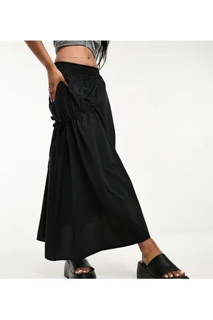 Reclaimed Elasticated maxi skirt with tie detail in