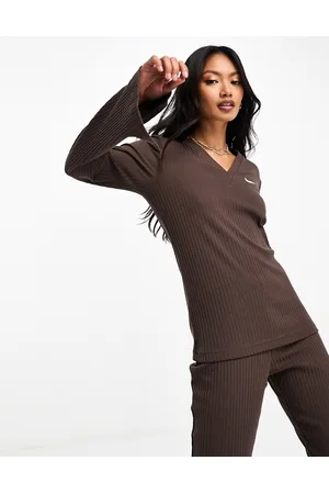 Nike Life Premium mock neck long sleeve top in brown