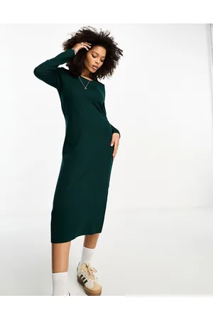 VILA Round neck jersey midi jumper dress in dark