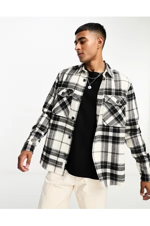 Only & Sons Check worker overshirt in ecru