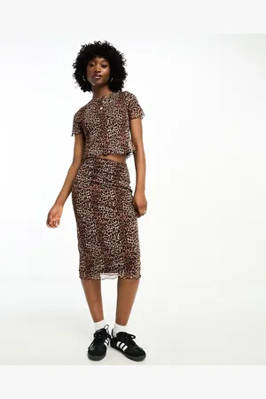 Pimkie Mesh midi skirt co-ord in leopard print
