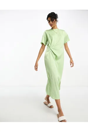 River Island Satin midi dress with knot detail in