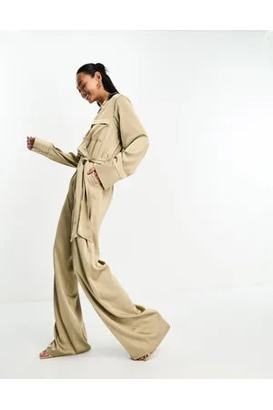 Pretty Lavish cowl neck asymmetric back jumpsuit in taupe