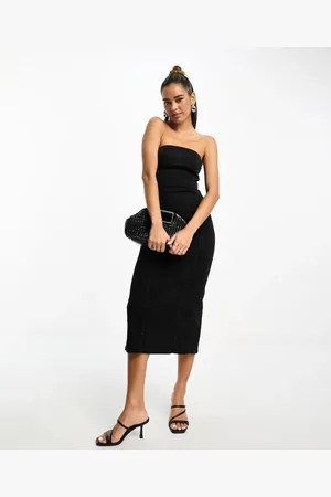 ASOS Edition Statement Jacquard Full Mini Bandeau Dress in Black