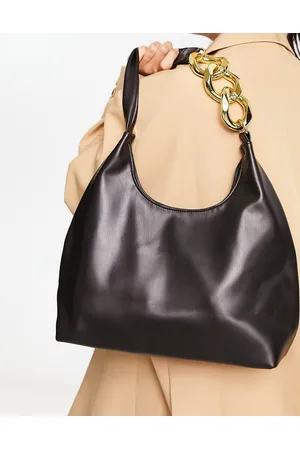 ASOS DESIGN faux leather barrel bag with chain strap in black