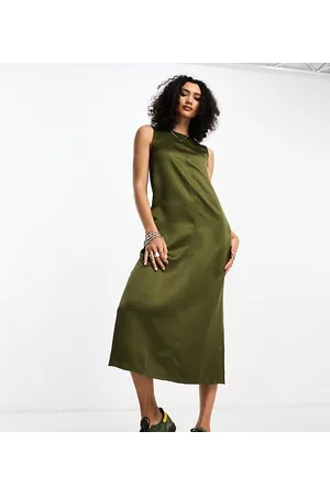 COLLUSION ribbed square neck long sleeve maxi dress in green