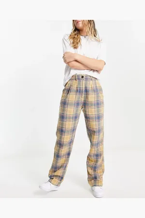 Obey Checked flannel trousers in vintage blue