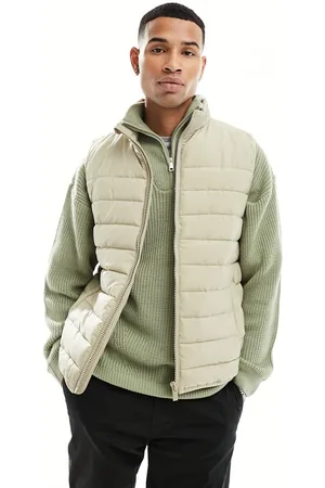 New Look Quilted Collarless Jacket in Light khaki-Green