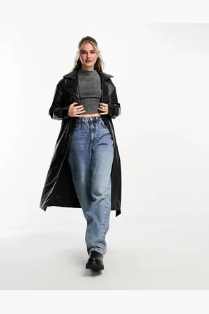 Pull&Bear Belted faux leather trench coat in
