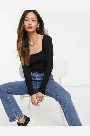 River Island Long sleeved square neck top in