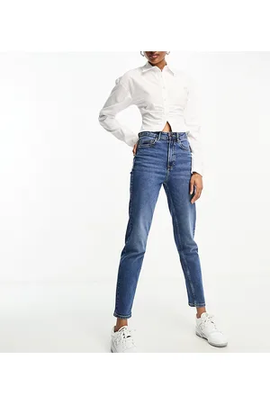 Stradivarius Petite cotton slim mom jeans with stretch in blue
