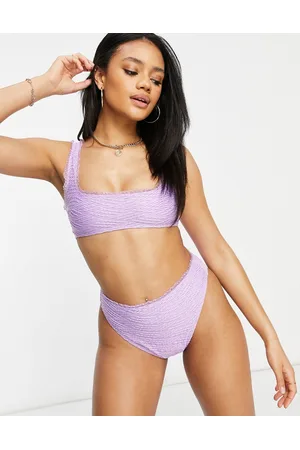 ASOS Textured frill crop bikini top in lilac