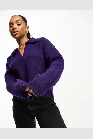 Monki Knitted v-neck polo collar sweater in