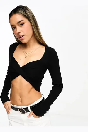 MANGO Twist font detail long sleeve crop top in