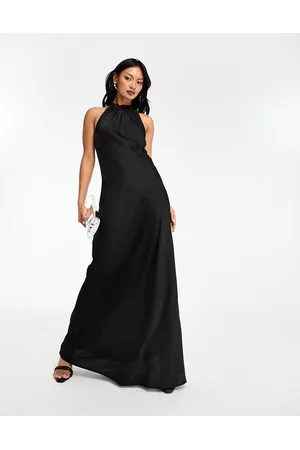 VILA High neck satin maxi dress in