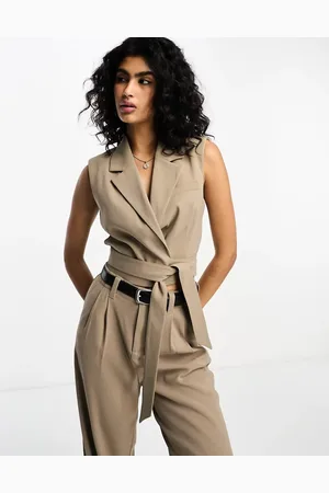 Stradivarius Tailored wrap waistcoat in stone co-ord