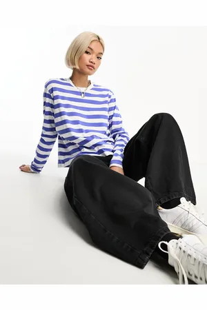 Noisy May Scoop neck long sleeve t-shirt in blue & white stripe