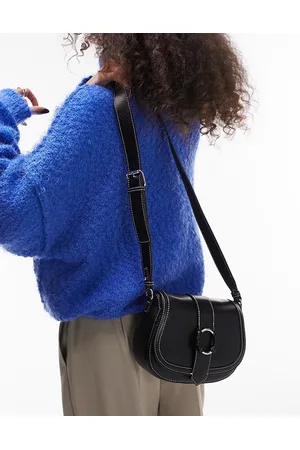 Topshop lola mini weave detailed leather crossbody bag in black