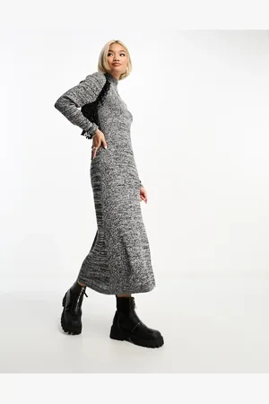 Object High neck knitted jumper maxi dress in black and white