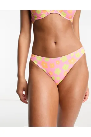 Monki lemon print ruched halter bikini top in yellow - part of a