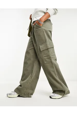 Hollister cord baggy cargo trouser in olive