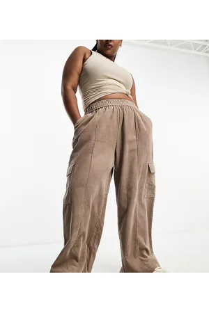 ASOS ASOS DESIGN Curve cord pull on cargo trouser in biscuit
