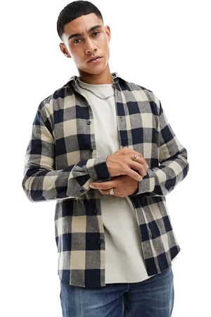 Only & Sons Buffalo check shirt in navy and beige
