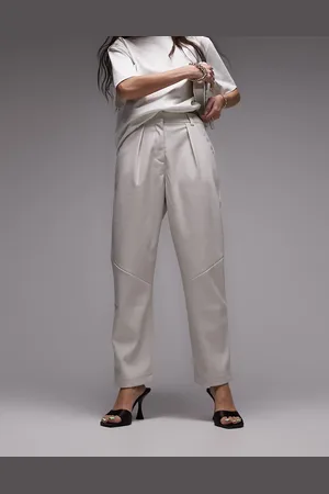 Topshop Faux leather high waist pleated peg trouser in ecru